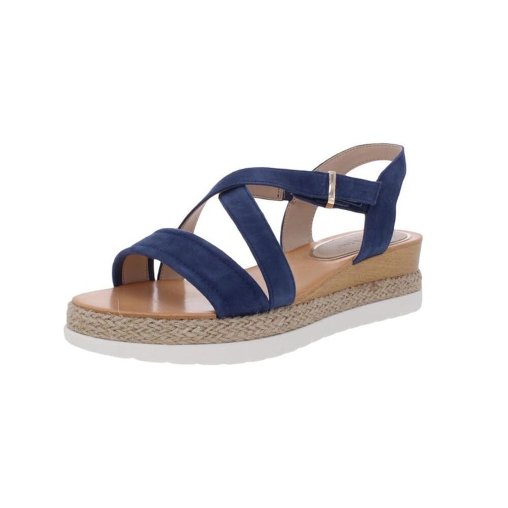 KENNETH COLE NEW YORK Womens Blue 1" Platform Jules Wedge Leather Sandal 5.5 M